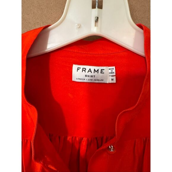 Frame Silk Button-Up in Tomato. MSRP: $428 *note small stain - Picture 3 of 13